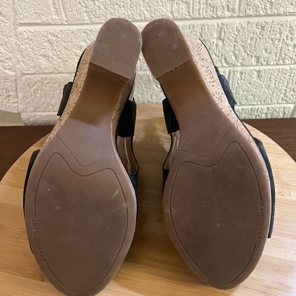 Franco Sarto Gabriel Black Peep Toe Leather Slingback Cork Heel Size 9.5 - Picture 7 of 9